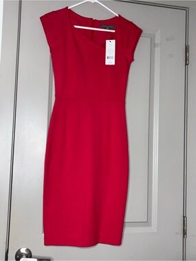 French Connection Fuchsia Cap-Sleeve Midi Sheath Dress